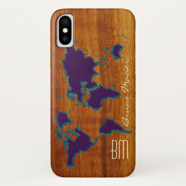 Funda De Case-Mate Para iPhone mapa del mundo de la madera personalizada (Reverso)
