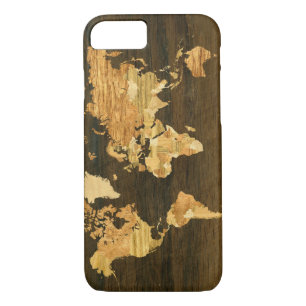 Funda Para iPhone 8/7 Mapa del mundo de madera