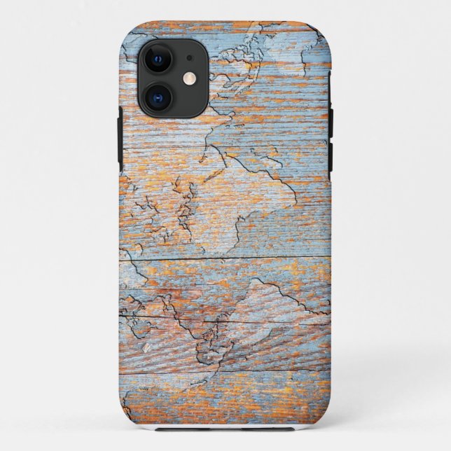 Funda De Case-Mate Para iPhone Mapa del mundo de madera artístico (Reverso)