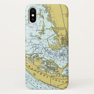 Funda Para iPhone X Mapa del vintage de la Florida de la isla de