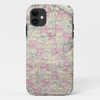 Funda Para iPhone 11 Mapa del vintage de Michigan (1855)