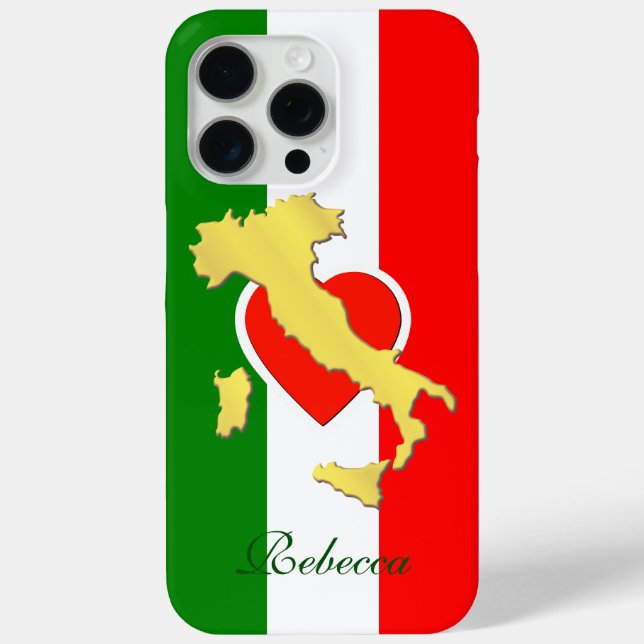 Funda De Case-Mate Para iPhone Mapa Gold de Italia Monogramado Bandera Italiana E (Reverso )