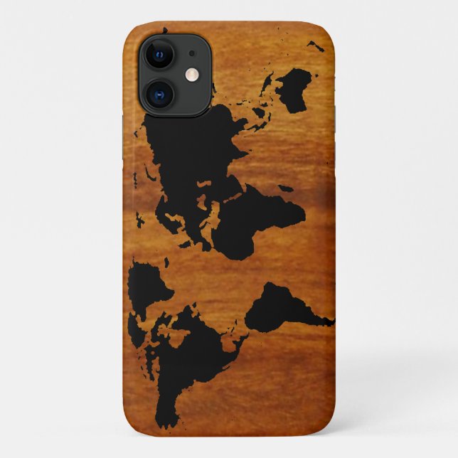 Funda De Case-Mate Para iPhone mapa gráfico negro del mundo (Reverso)
