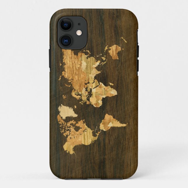 Funda De Case-Mate Para iPhone Mapa mundial de madera (Reverso)
