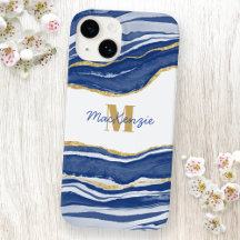 Marble azul Agate Gold Purpurina Monograma Nombre