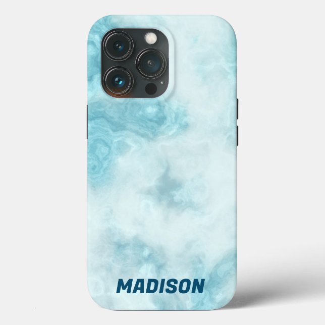 Funda De Case-Mate Para iPhone Marble azul con nombre (Reverso )