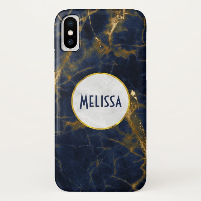 Funda De Case-Mate Para iPhone Marble azul marino y oro moderno estilo (Reverso)