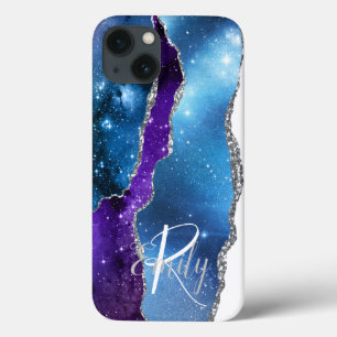 Funda Para iPhone 13 Marble azul morado agar nombre abstracto monograma