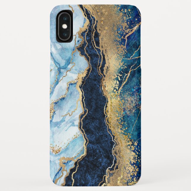 Funda De Case-Mate Para iPhone Marble de oro azul acuarela (Reverso)