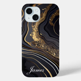Funda Para iPhone 15 Marble De Oro Y Negro Personalizado De Lujo