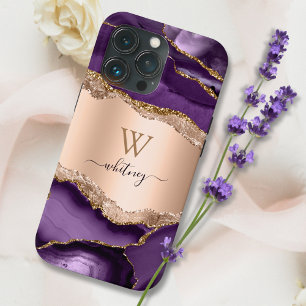 Funda Para iPhone 13 Pro Marble Elegant Líquido Tinta Rosa Oro Agato Púrpur