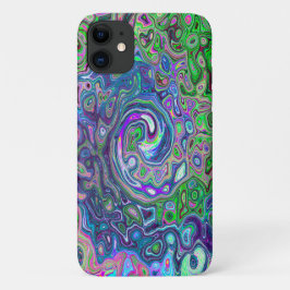 Funda Para iPhone 11 Marble Lime Green y Purple Resumen Swirt Retro