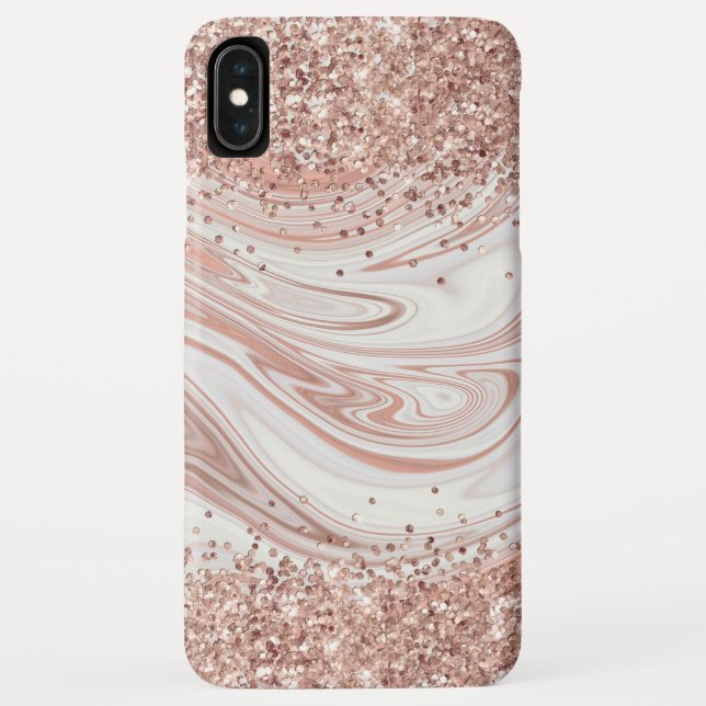 Funda De Case-Mate Para iPhone Marble Modern Líquido Tinta Rosa Oro Purpurina (Reverso)