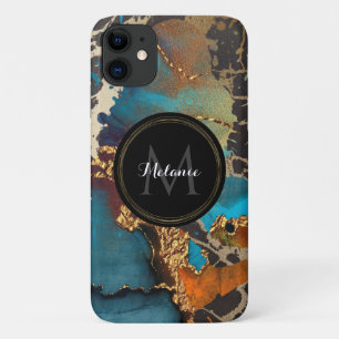 Funda Para iPhone 11 Marble Oro Verde azulado Color negro Nombre Monogr