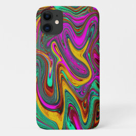 Funda Para iPhone 11 Marble rosa caliente y espuma verde abstracto arte