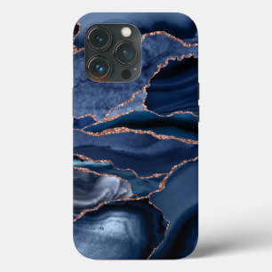 Funda Para iPhone 13 Pro Marble Trendy Navy Blue Agate Geode