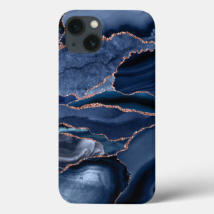 Funda Para iPhone 13 Marble Trendy Navy Blue Agate Geode