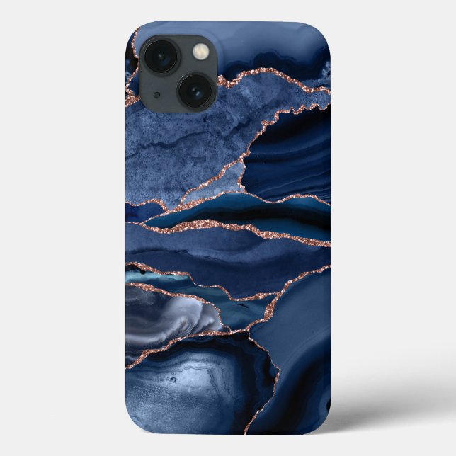 Funda De Case-Mate Para iPhone Marble Trendy Navy Blue Agate Geode (Reverso)