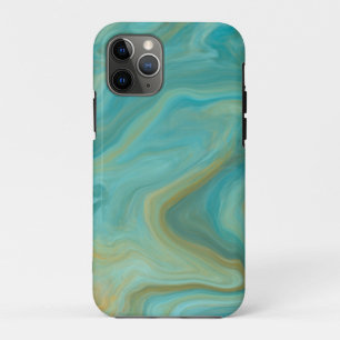 Funda Para iPhone 11 Pro Marble verde azulado y Sandy Swirls Marble Art