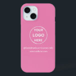 Funda Para iPhone 15 Marca de logotipo comercial rosado personalizado<br><div class="desc">Promociona tu marca con este estuche de personalizable Iphone. Este diseño incluye su propio logotipo e información de medios sociales, junto con un espacio para una página de inicio de un personalizado. Perfecto para regalos, ferias y otros eventos promocionales. ¿Necesita ayuda para la personalización? Póngase en contacto con nosotros utilizando...</div>