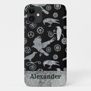 Funda Para iPhone 11 Marca de zinc plateado Steampunk y nombre personal