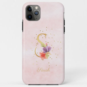 Funda Para iPhone 11 Pro Max Marca floral acuarela Monograma inicial S Letra