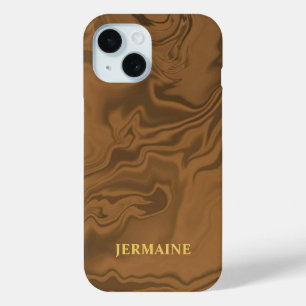 Funda Para iPhone 15 Marca personalizada textura marrón de mármol