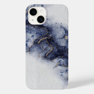 Funda Para iPhone 14 De Case-Mate Marcas de tinta azul oscuro y acuarela dorada
