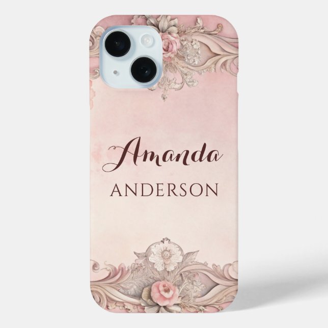 Funda De Case-Mate Para iPhone Marco antiguo decoupage grunge rosa (Reverso )