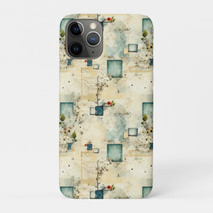 Funda Para iPhone 11 Pro Marco de botánica de color azul verdoso Grunge Par