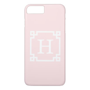 Funda Para iPhone 8 Plus/7 Plus Marco de clave griega rosa claro #2 Monograma inic