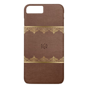 Funda Para iPhone 8 Plus/7 Plus Marco de cuero marrón y encaje dorado