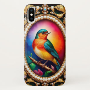 Funda Para iPhone X Marco de estilo vintage con pájaro colorido