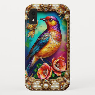 Funda Para iPhone XR Marco de estilo vintage con pájaro colorido