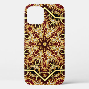 Funda Para iPhone 12 Marco de fondo de ilustracion con perla y oro(