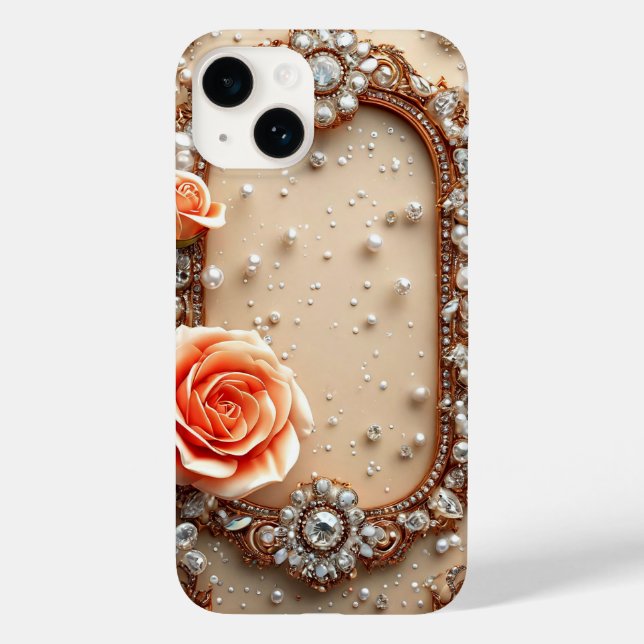 Funda De Case-Mate Para iPhone Marco de Oro Ornamentado con Rosas (Reverso )