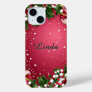 Funda Para iPhone 15 Marco decorativo de Navidad con vegetación