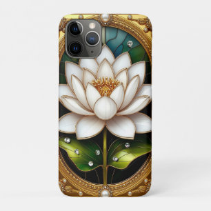Funda Para iPhone 11 Pro Marco Dorado Con Diseño Floral y De Perlas