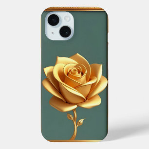 Funda Para iPhone 15 Marco Dorado Ornamental con Motivo Floral