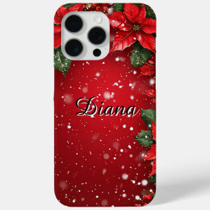 Funda Para iPhone 15 Pro Max Marco festivo rojo con flor de poinsetia