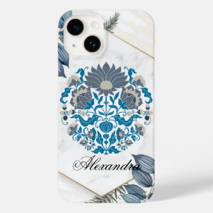 Funda Para iPhone 14 De Case-Mate Marco floral, arte gráfico Verde azulado, Mandala