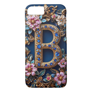 Funda Para iPhone 8/7 Marco floral elegante con letra dorada B