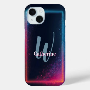 Funda Para iPhone 15 Marco luminoso vibrante de neón con nombre persona