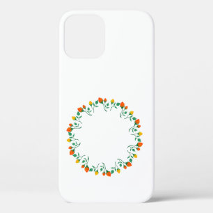 Funda Para iPhone 12 Marco redondo floral con flor rosa amarilla y roja