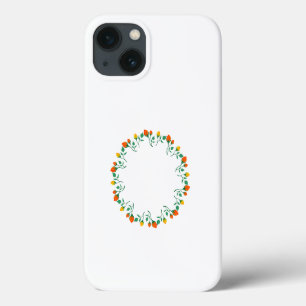 Funda Para iPhone 13 Marco redondo floral con flor rosa amarilla y roja