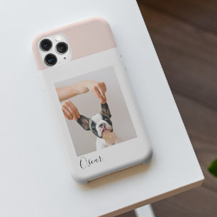 Funda Para iPhone 13 Pro Marco rosa pastel moderno   Foto personal de perro