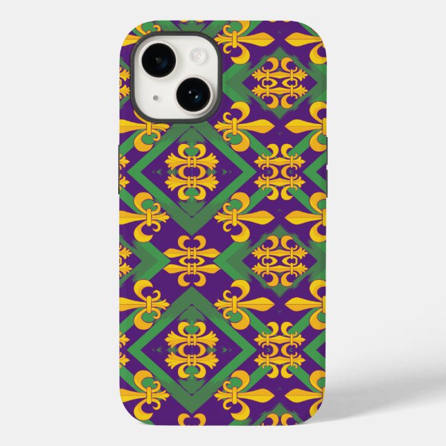 Funda De Case-Mate Para iPhone Mardi Gras Fleur de lis (Reverso )