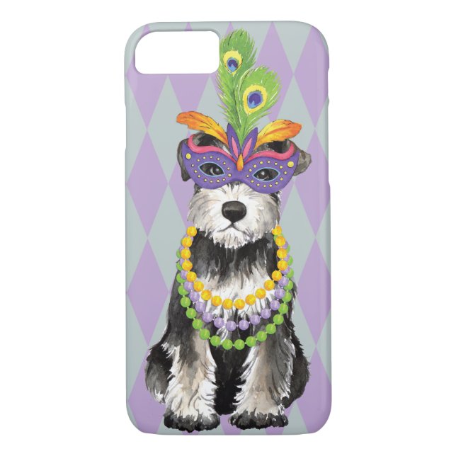 Funda De Case-Mate Para iPhone Mardi Gras Mini Schnauzer (Reverso)