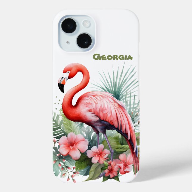 Funda De Case-Mate Para iPhone Marea fina playa rosa flamingo añadir nombre (Reverso )
