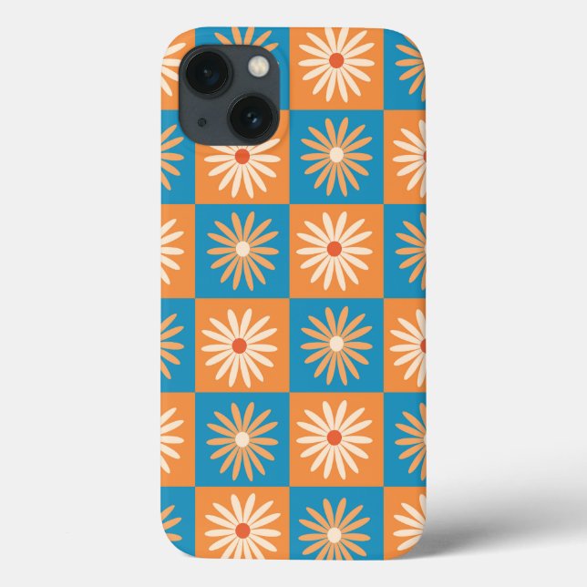 Funda De Case-Mate Para iPhone Margarita de Cuadros en Cuadros Azules y Naranjas (Reverso)